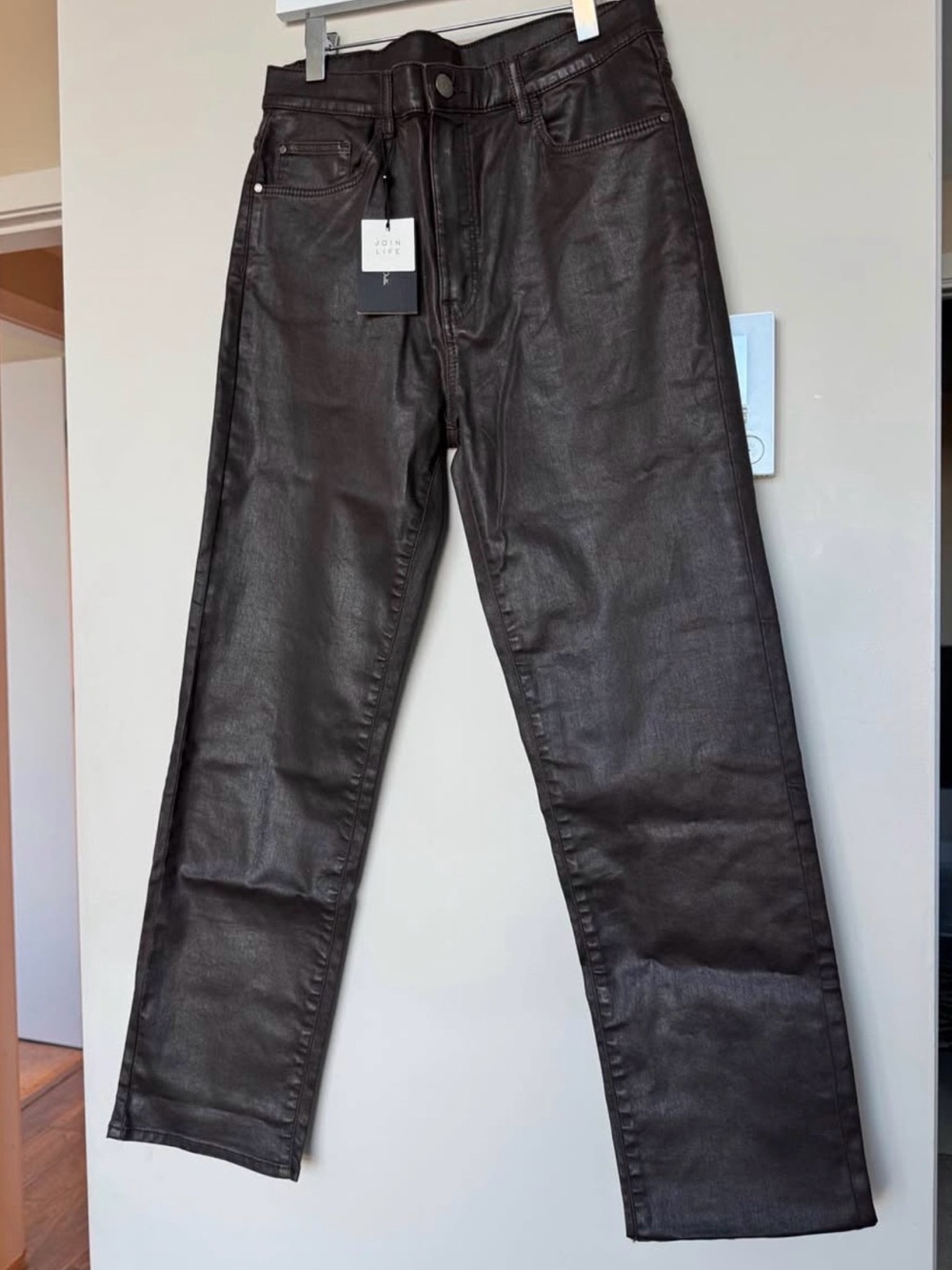 Massimo Dutti NWT High Rise Straight Jeans Brown Coated Womens 6